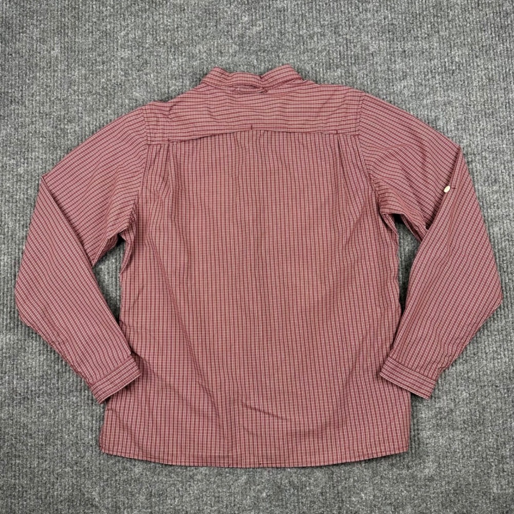 ExOfficio Shirt Womens L Maroon Plaid Button Down Hiking Shirt Roll Tab Sleeve - Picture 2 of 12